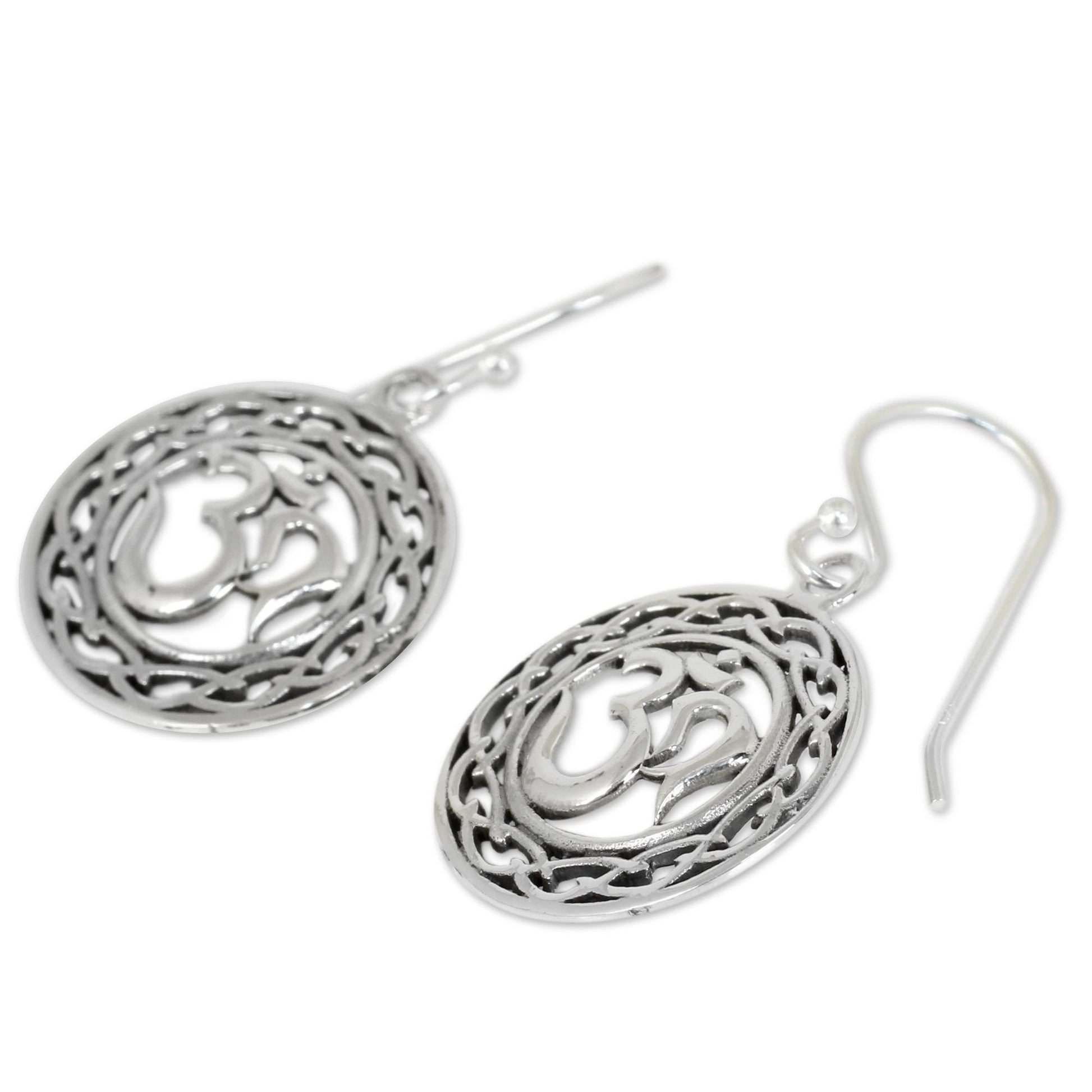 NOVICA - Sterling Silver Celtic Om Dangle Earrings