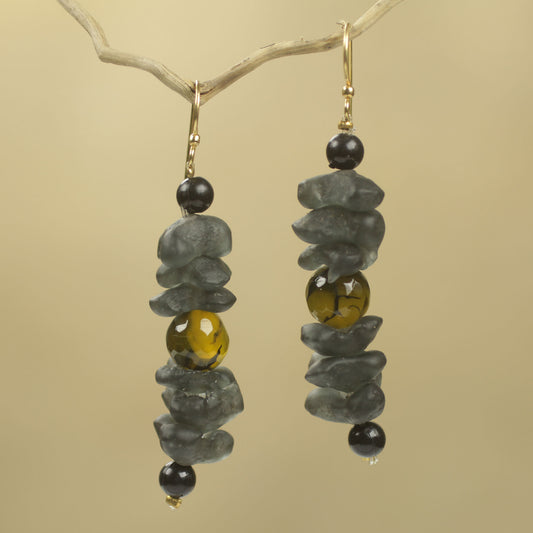 Akorfa Artisan Crafted Amber Earrings with Recycled Glass Beads