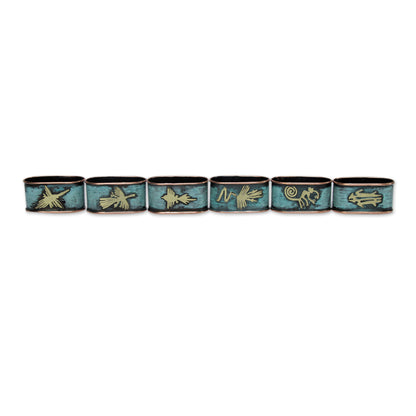 Nazca Marvels Copper Napkin Rings with Bronze Nazca Images (Set of 6)