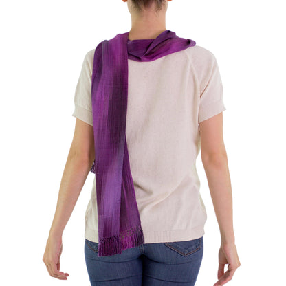 Iridescent Lavender Hand Made Guatemalan Rayon Scarf in Purple Tones