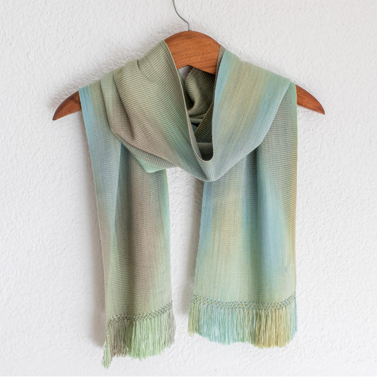 Iridescent Mint Pastel Hand Woven Pastel Blue Green Rayon Chenille Scarf