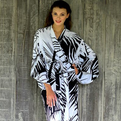 White Tiger Black and White Long Rayon Robe