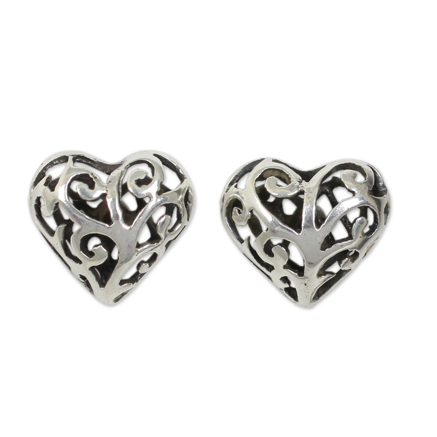 NOVICA - Sterling Silver Filigree Heart Stud Earrings