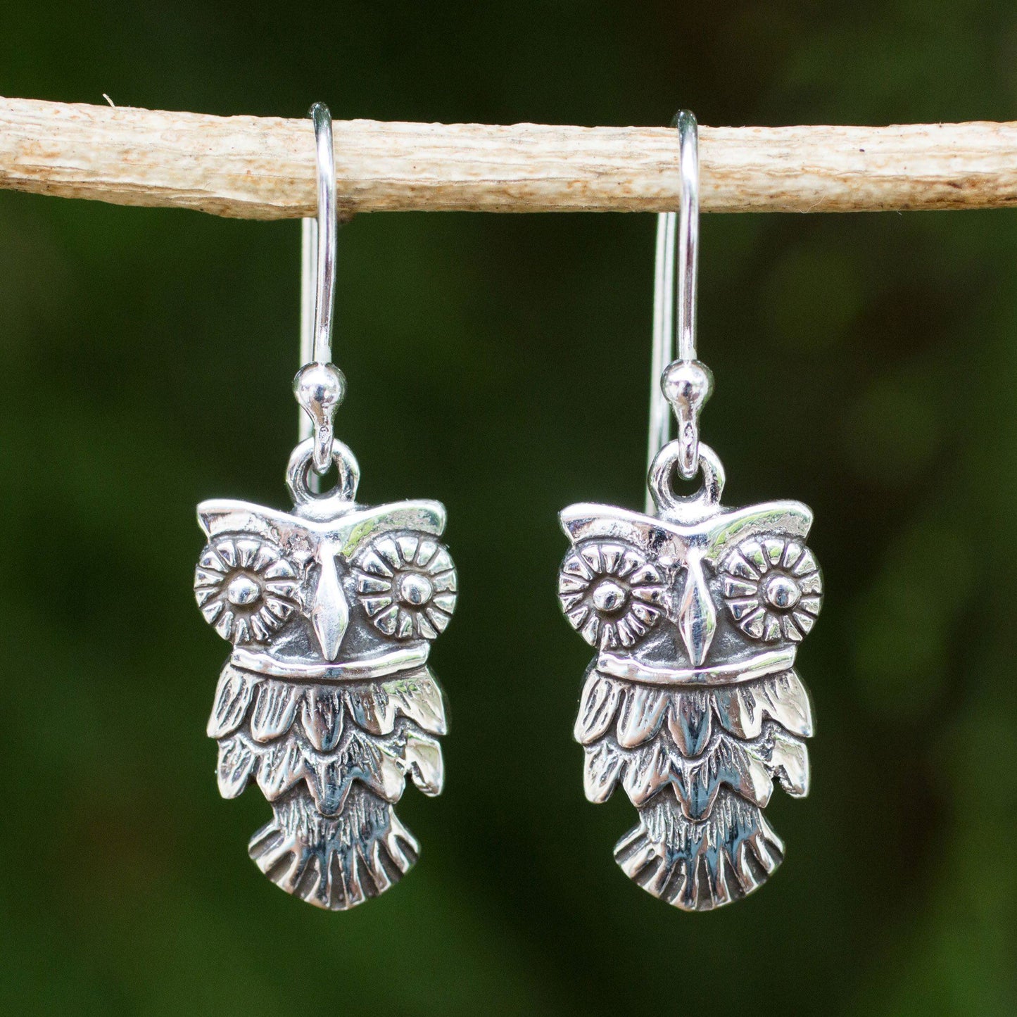 NOVICA - Owl Love Sterling Silver Dangle Earrings