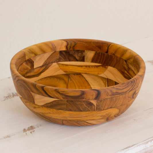 Forest Mosaic Guatemalan Teak Wood Artisan Handmade 10-inch Bowl