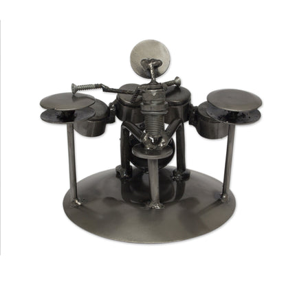 Rustic Drummer Upcycled Auto Parts Musician Statuette