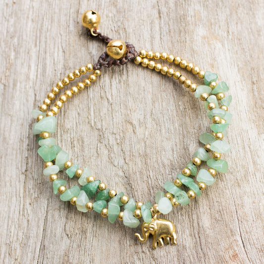 Green Elephant Green Quartz Beaded Elephant Charm Bracelet from Thailand