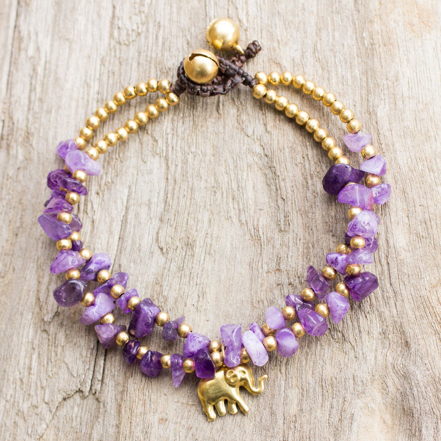 Violet Elephant Quartz Brass Bracelet