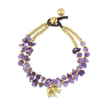 Violet Elephant Quartz Brass Bracelet