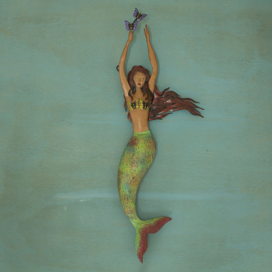 Mermaid with Butterflies Hand Made Mermaid and Butterfly Iron Wall Sculpture
