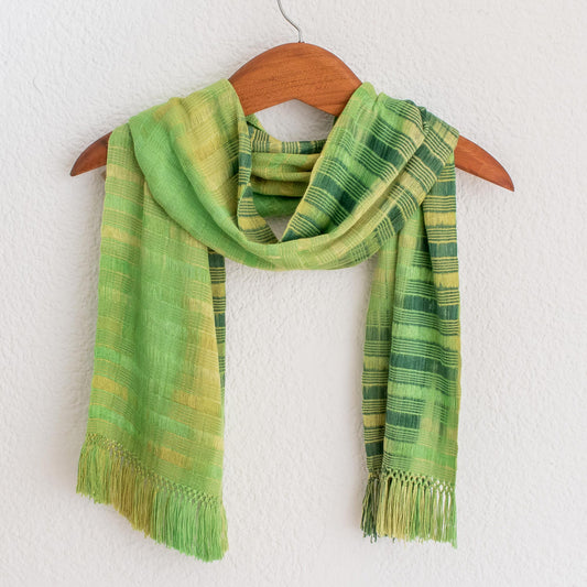 Evergreen Backstrap Rayon Chenille Handmade Scarf in Shades of Green