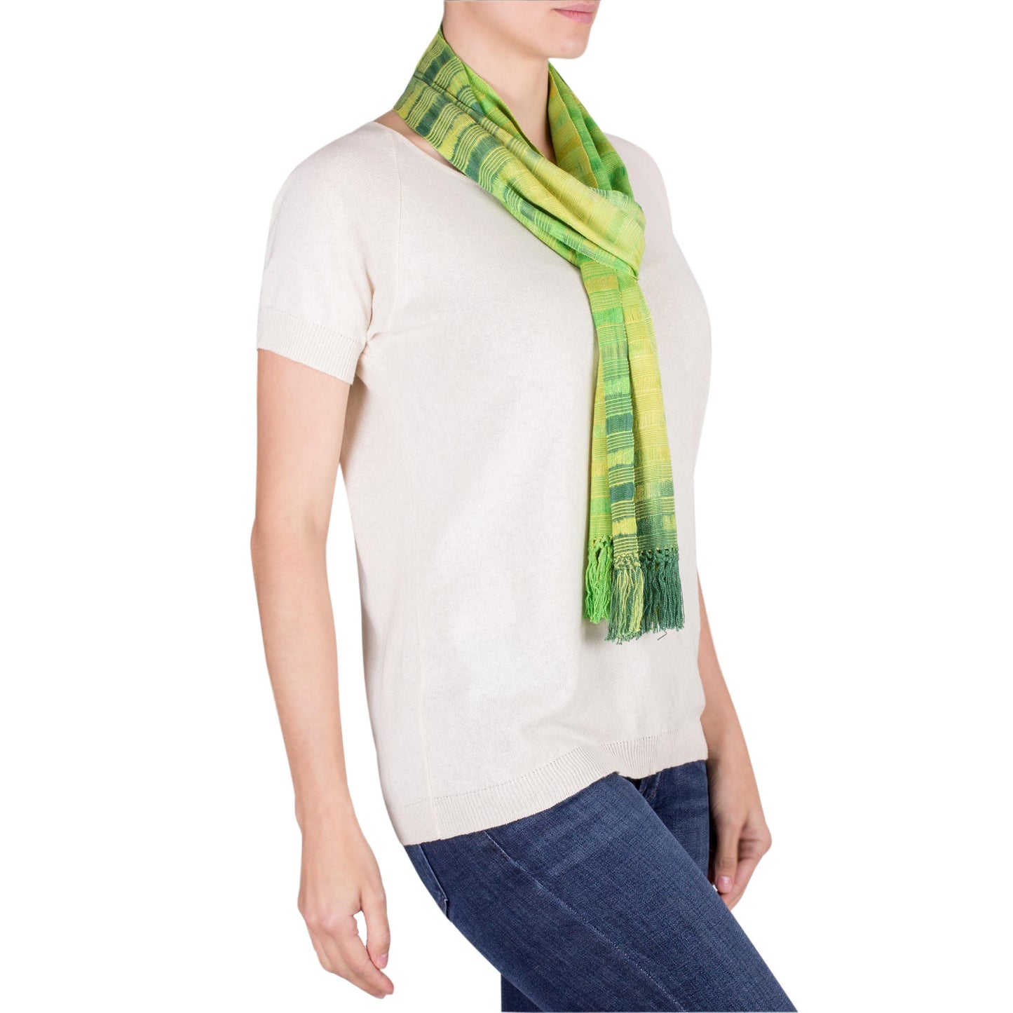 Evergreen Backstrap Rayon Chenille Handmade Scarf in Shades of Green