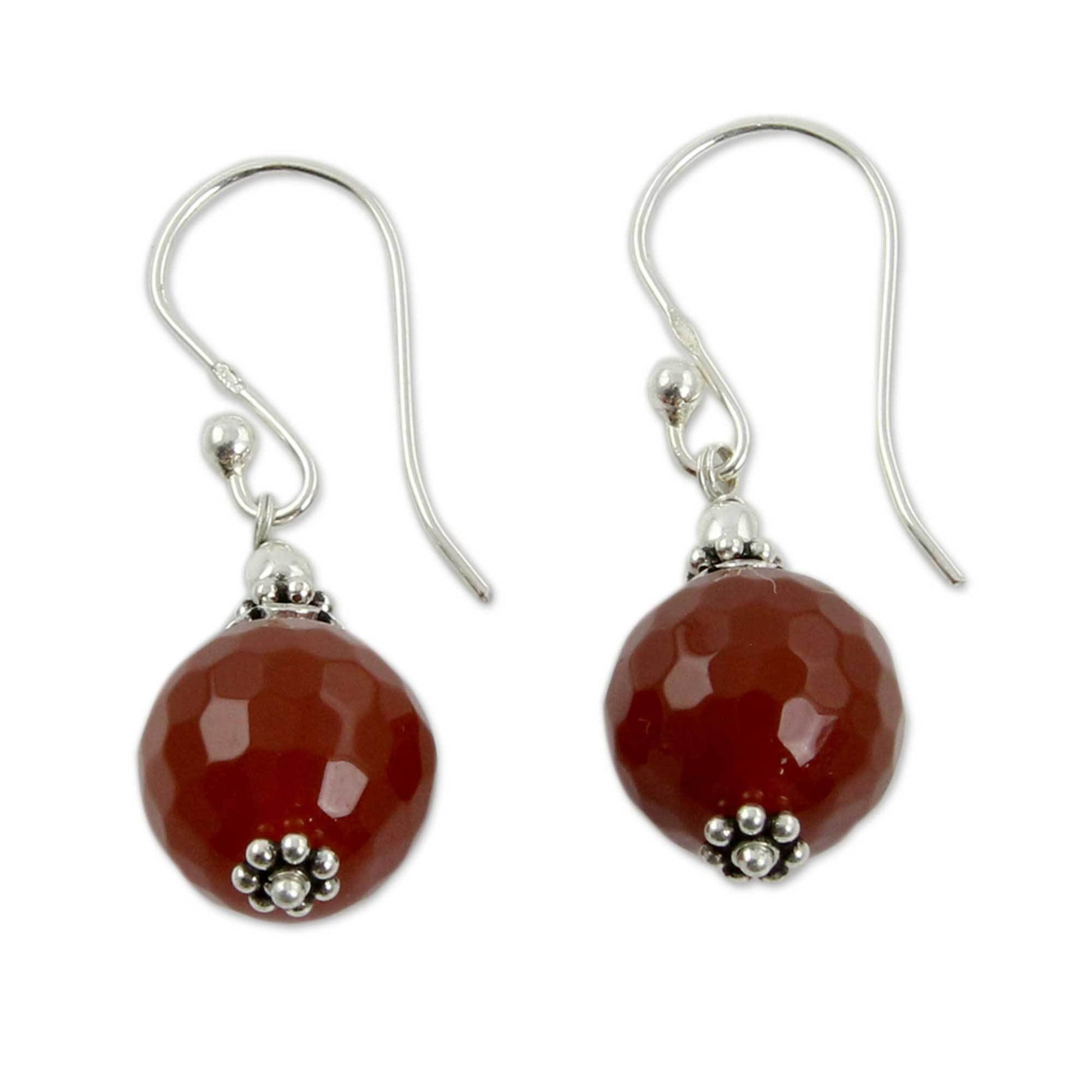 NOVICA - Sterling Silver Red Agate Dangle Earrings