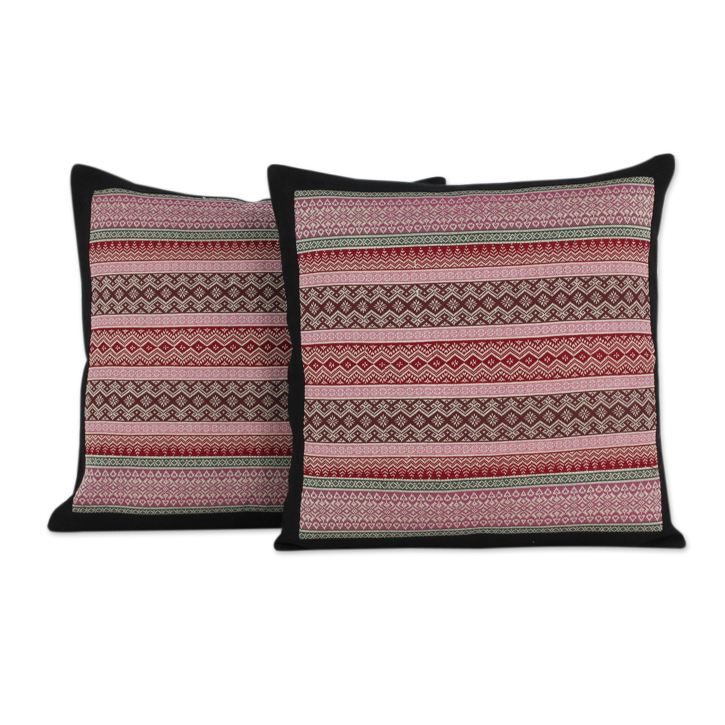 Enchanted Thai Orchids Handwoven Thai Cushion Covers in Pink and Red (Pair)