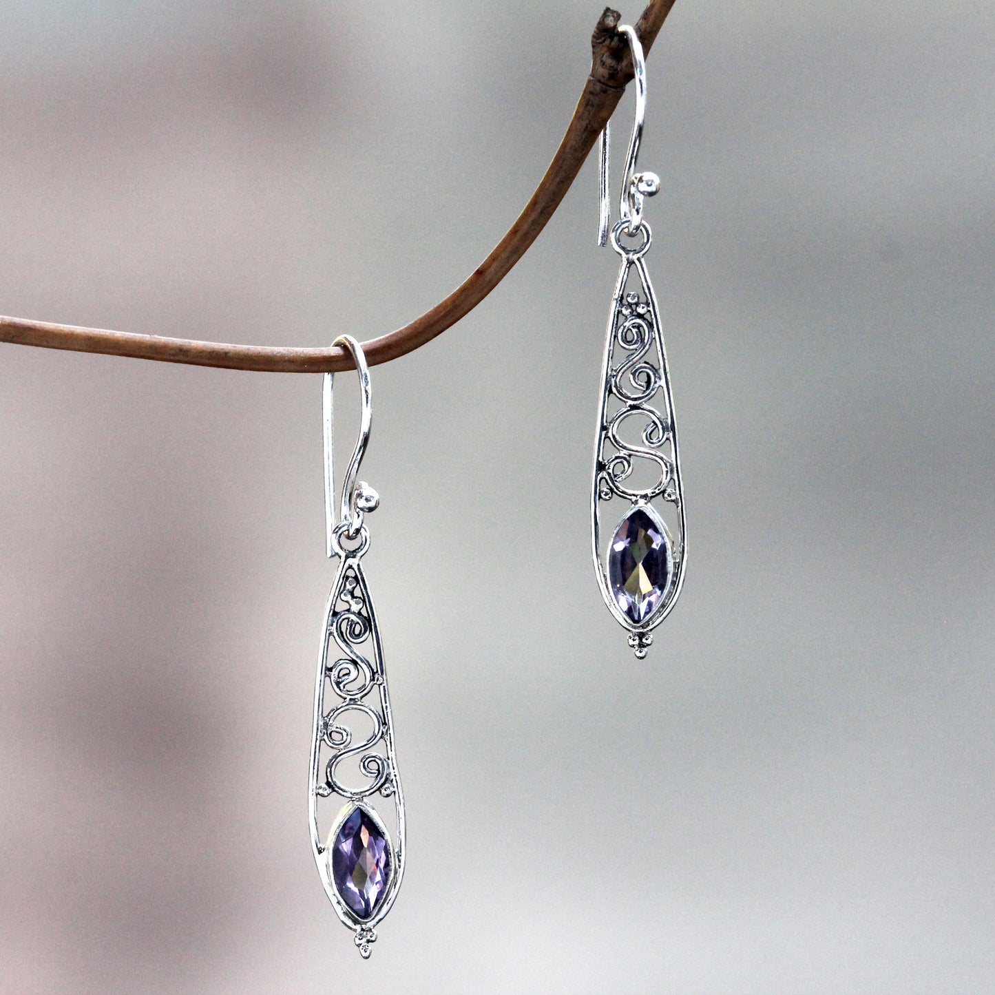 Amethyst & Silver Jasmine Dew Dangle Earrings