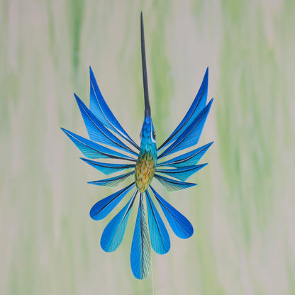 Blue Hummingbird Wood Sculpture