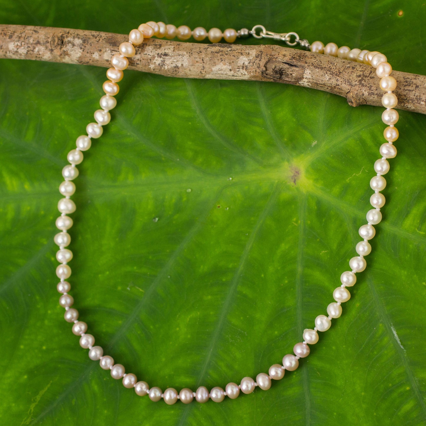 Natural Sweetness Pink White Grey Pearls Necklace in Hand-knotted Strand