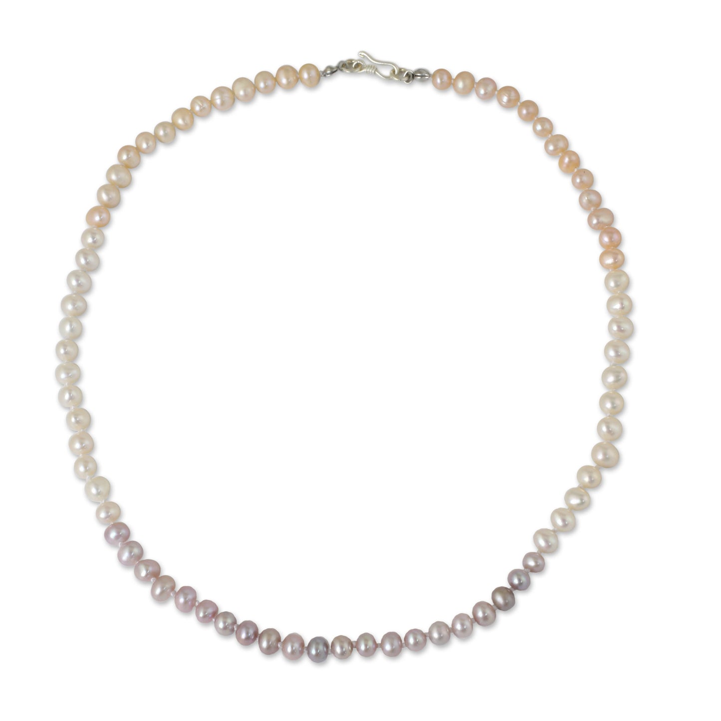 Natural Sweetness Pink White Grey Pearls Necklace in Hand-knotted Strand