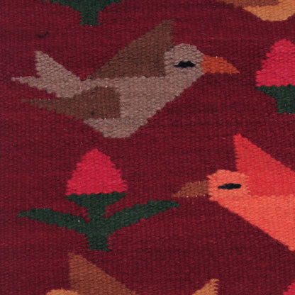 Red Birds on the Wing Peruvian Handwoven Red Wool Rug with Birds (2x5)