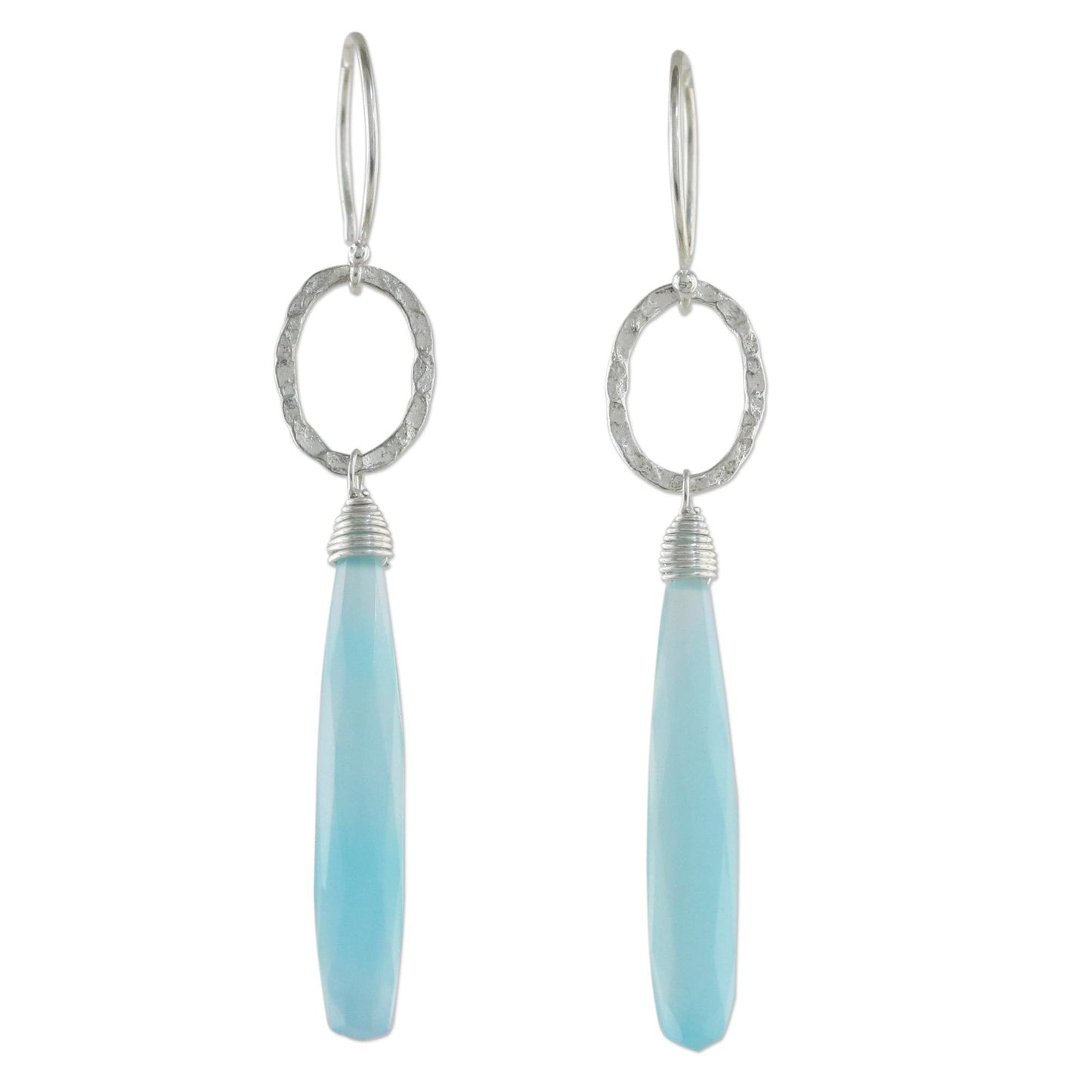 Hammered Sterling Silver & Blue Chalcedony Earrings