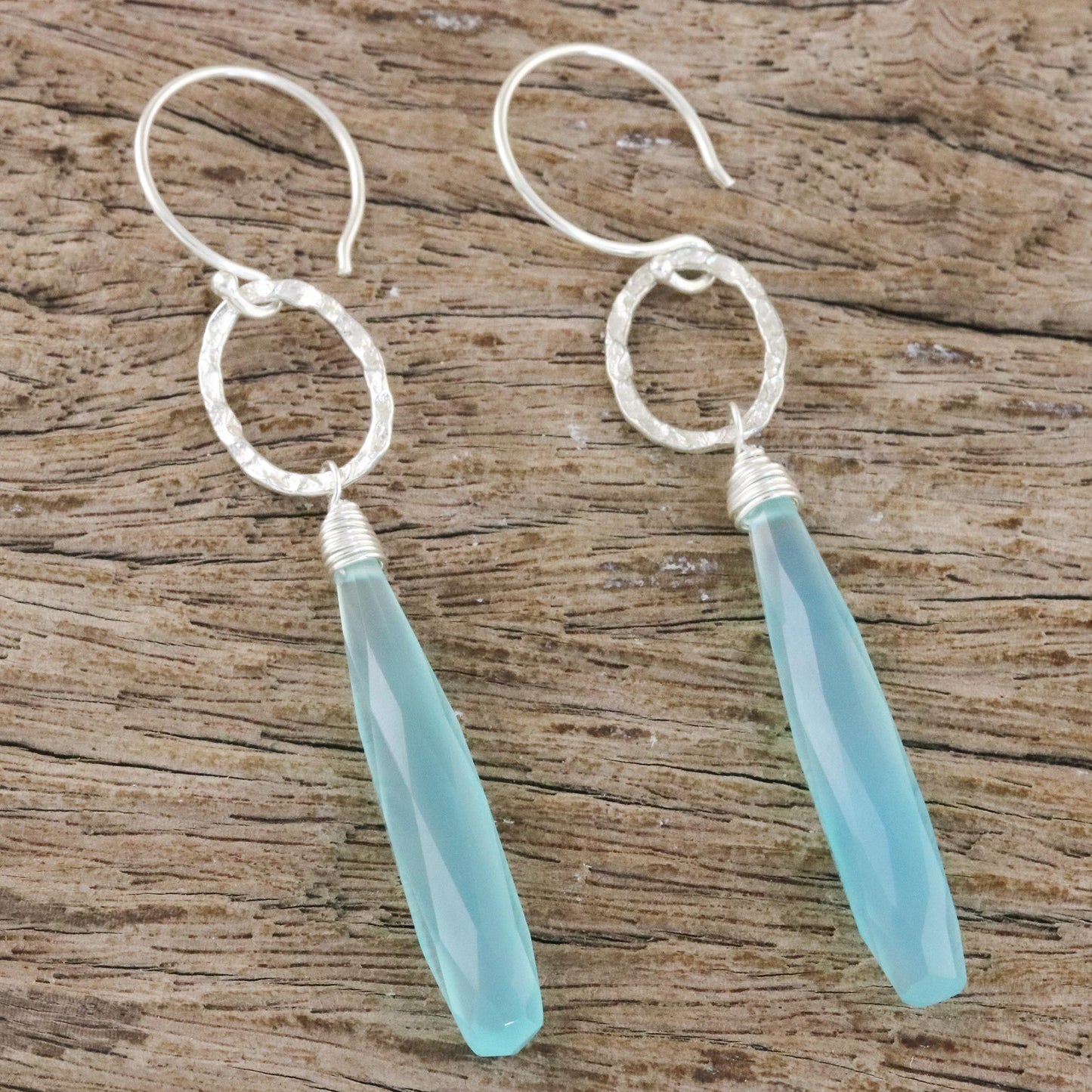 Hammered Sterling Silver & Blue Chalcedony Earrings