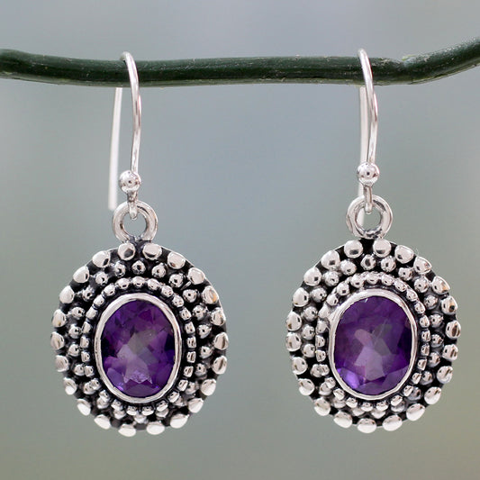 Spiritual Muse Amethysts on Sterling Silver Hook Earrings from India