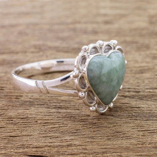 Zinnia Love Jade Hearts on Sterling Silver Handcrafted Ring