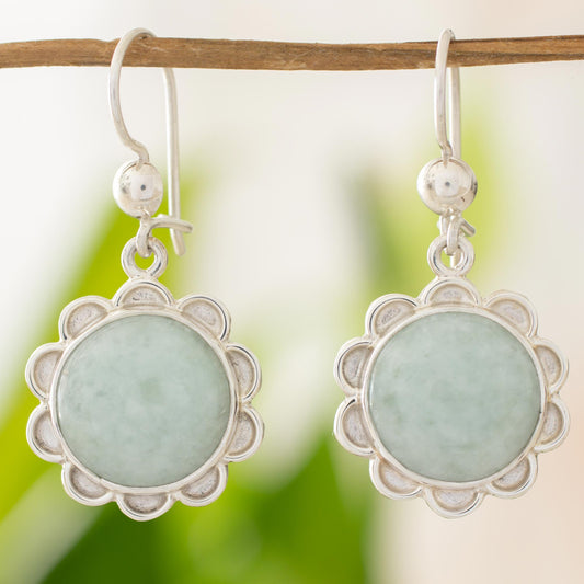Solar Apple Flower Jade & Silver Dangle Earrings