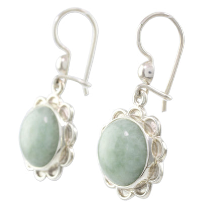 Solar Apple Flower Jade & Silver Dangle Earrings