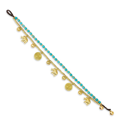 Elephant Bells Calcite Bell Anklet with Brass Beads and Charms