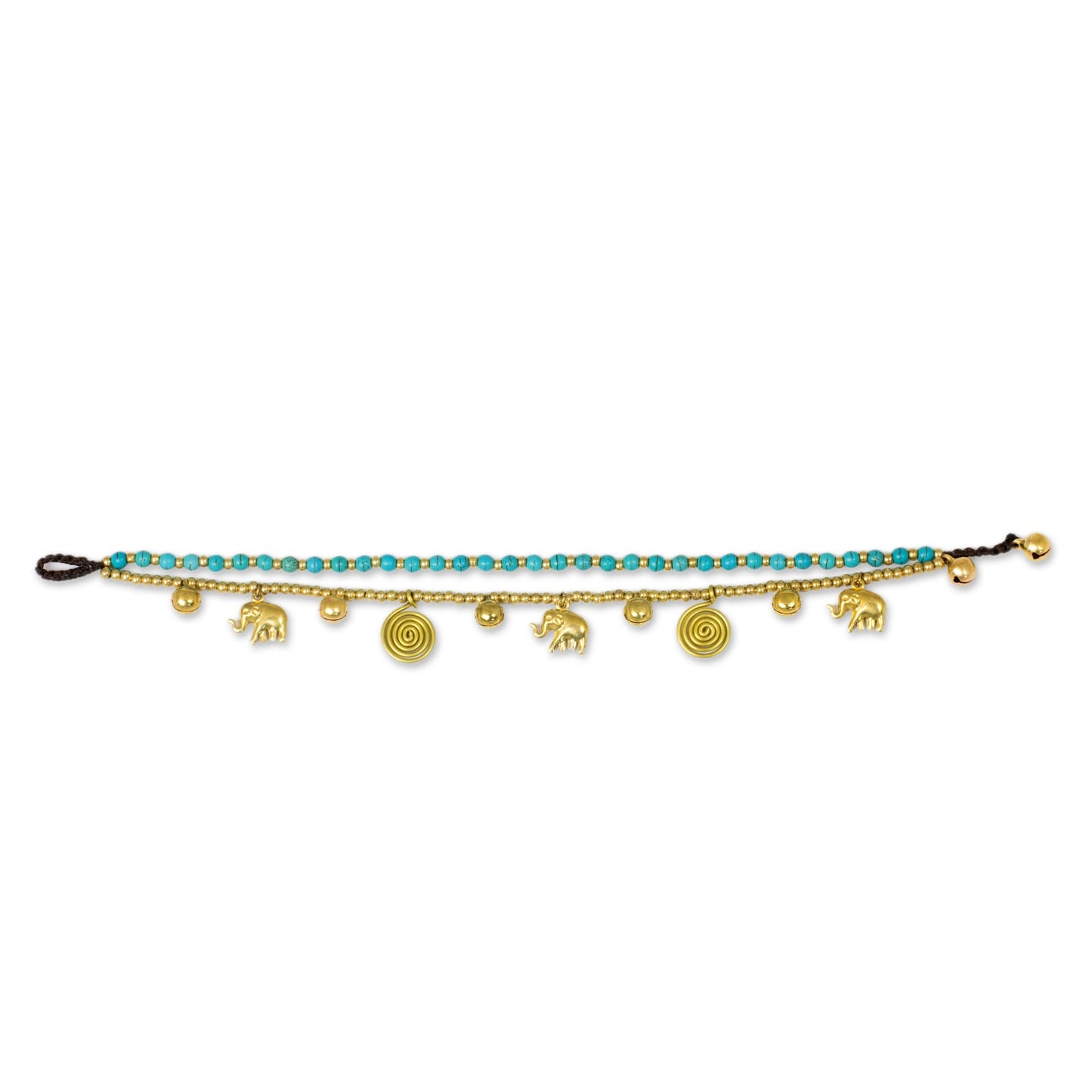 Elephant Bells Calcite Bell Anklet with Brass Beads and Charms