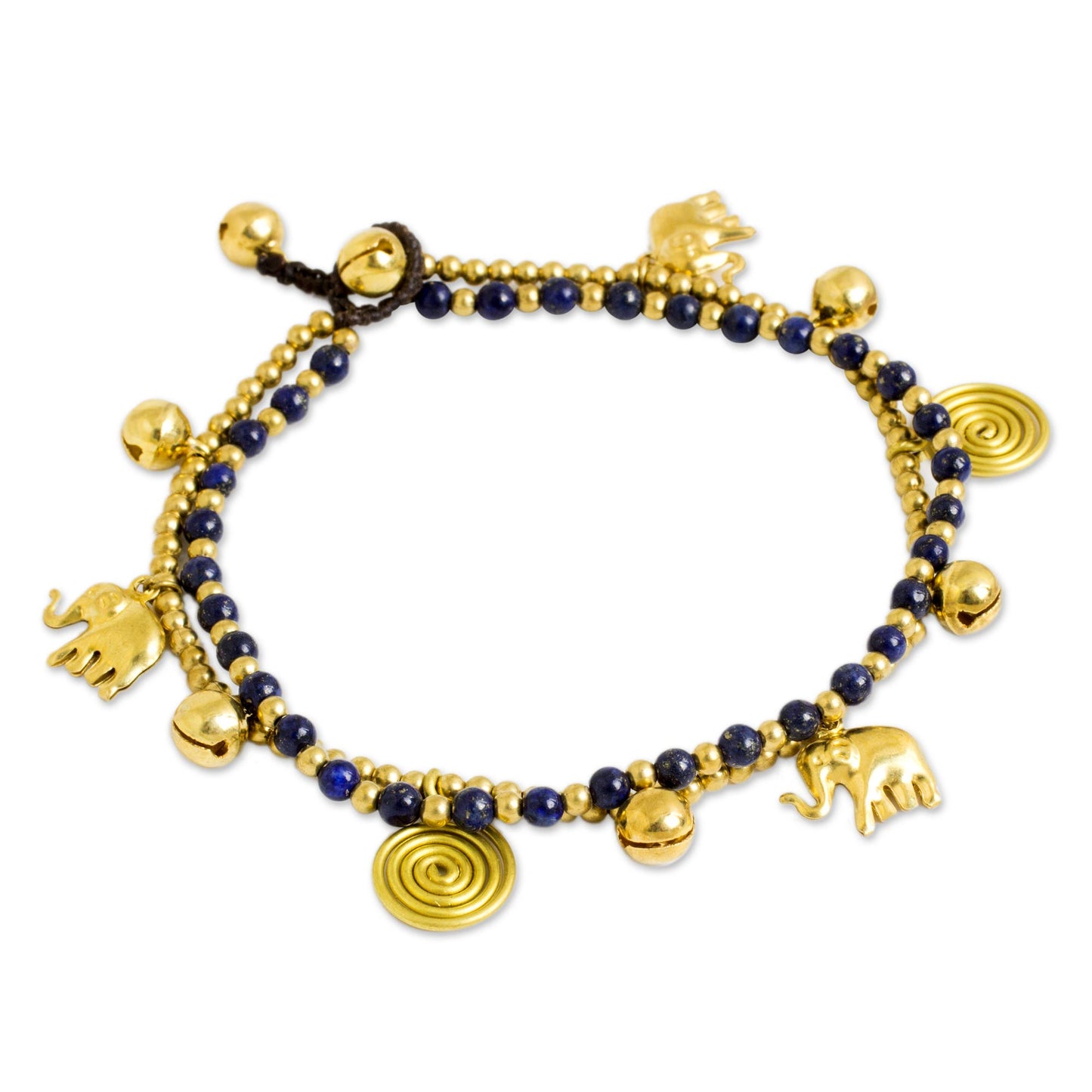 Elephant Bells Bell Anklet with Brass Charms and Lapis Lazuli