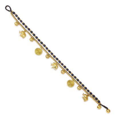 Elephant Bells Bell Anklet with Brass Charms and Lapis Lazuli