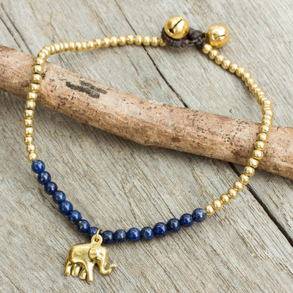 Stylish Elephant Lapis Lazuli Elephant Charm Beaded Brass Anklet