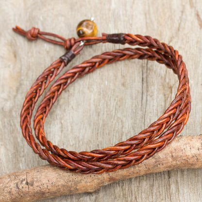 Double Cinnamon Leather Men's Wrap Bracelet