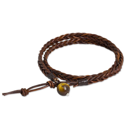 Double Cinnamon Leather Men's Wrap Bracelet