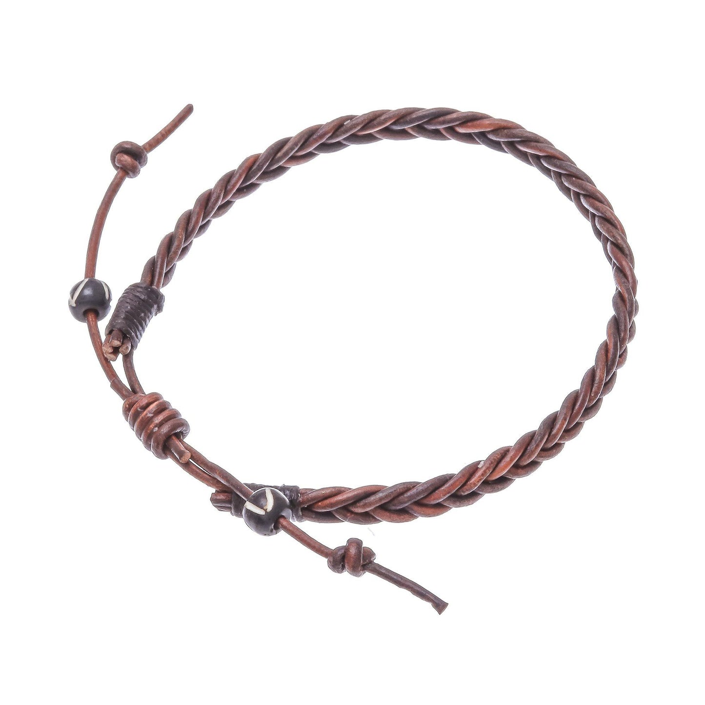 Leather & Cow Bone Braided Men's Bracelet