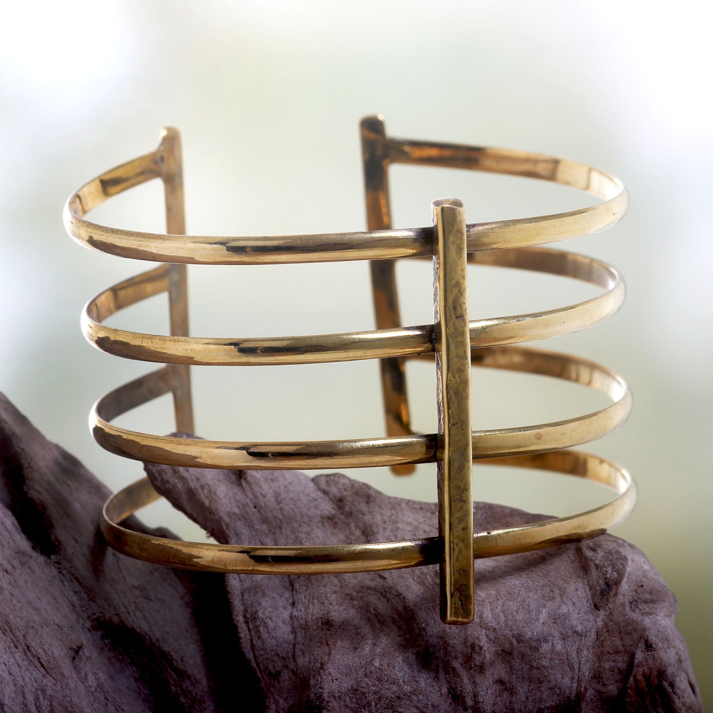 Tribal Urban Wide Cuff Bracelet Crafted by Hand of Brass in Bali