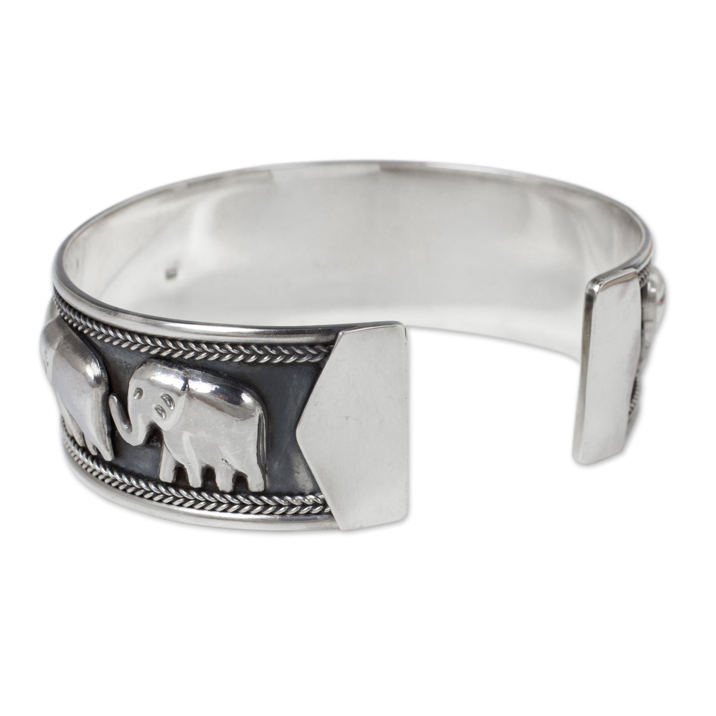 Grand Elephant Parade Silver Cuff Bracelet