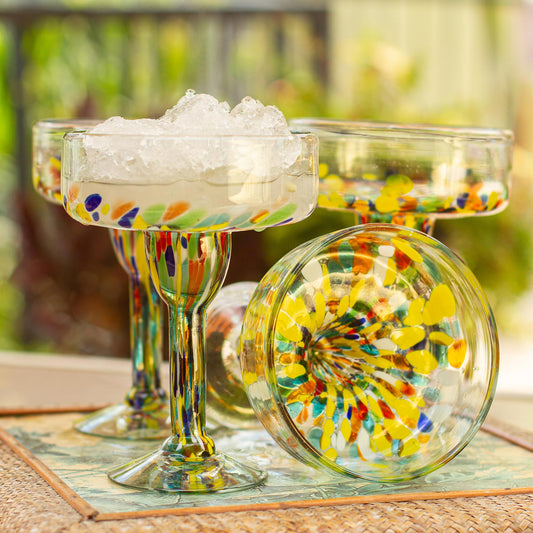 Confetti Festival Set of 6 Multicolor Hand Blown Glass Margarita Glasses