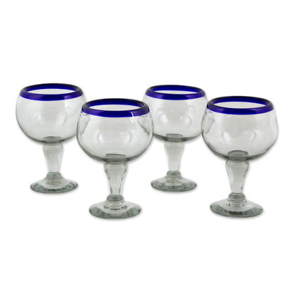 Cobalt Kiss Cobalt Blue Rim Hand Blown 18 oz Wine Glasses (Set of 4)
