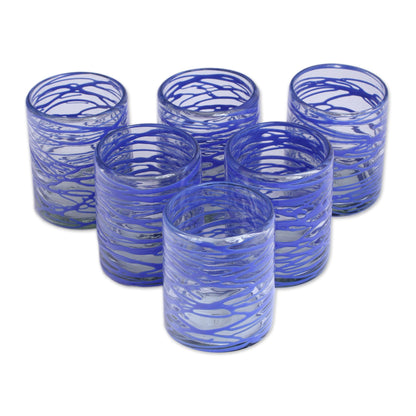 Sapphire Swirl Hand Blown Glass Rock Drinking Glasses Set of 6