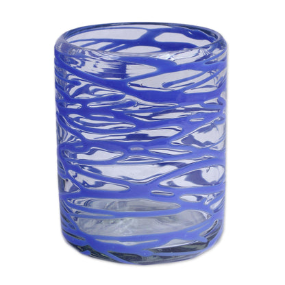 Sapphire Swirl Hand Blown Glass Rock Drinking Glasses Set of 6