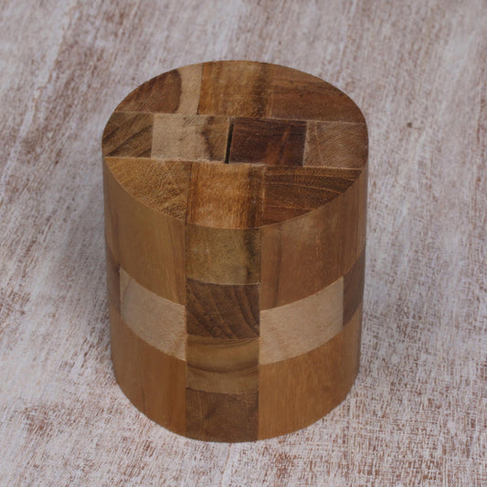 Forest Cylinder Challenging 3-D Puzzle Artwork Handcrafted of Teak Wood