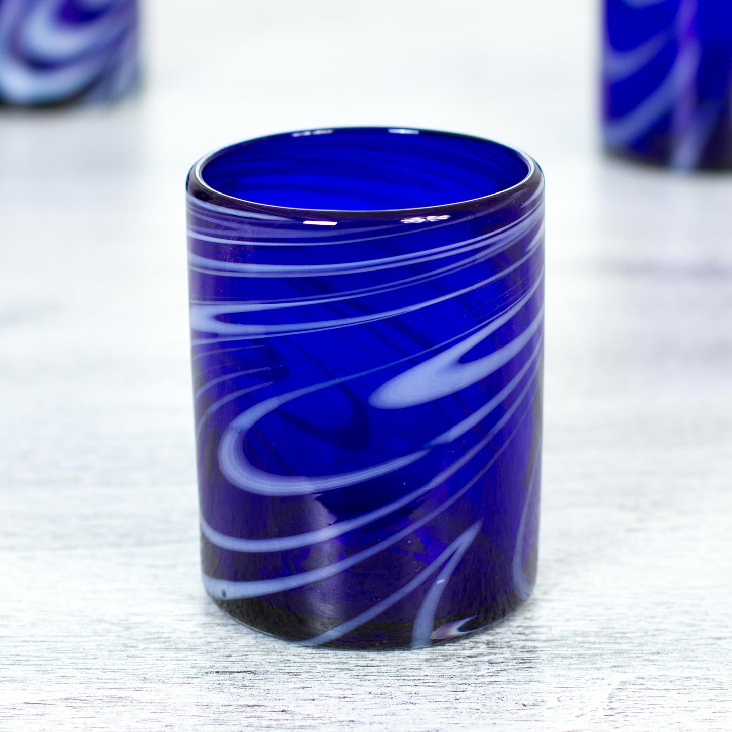 Whirling Cobalt Hand Blown Water Glass Set