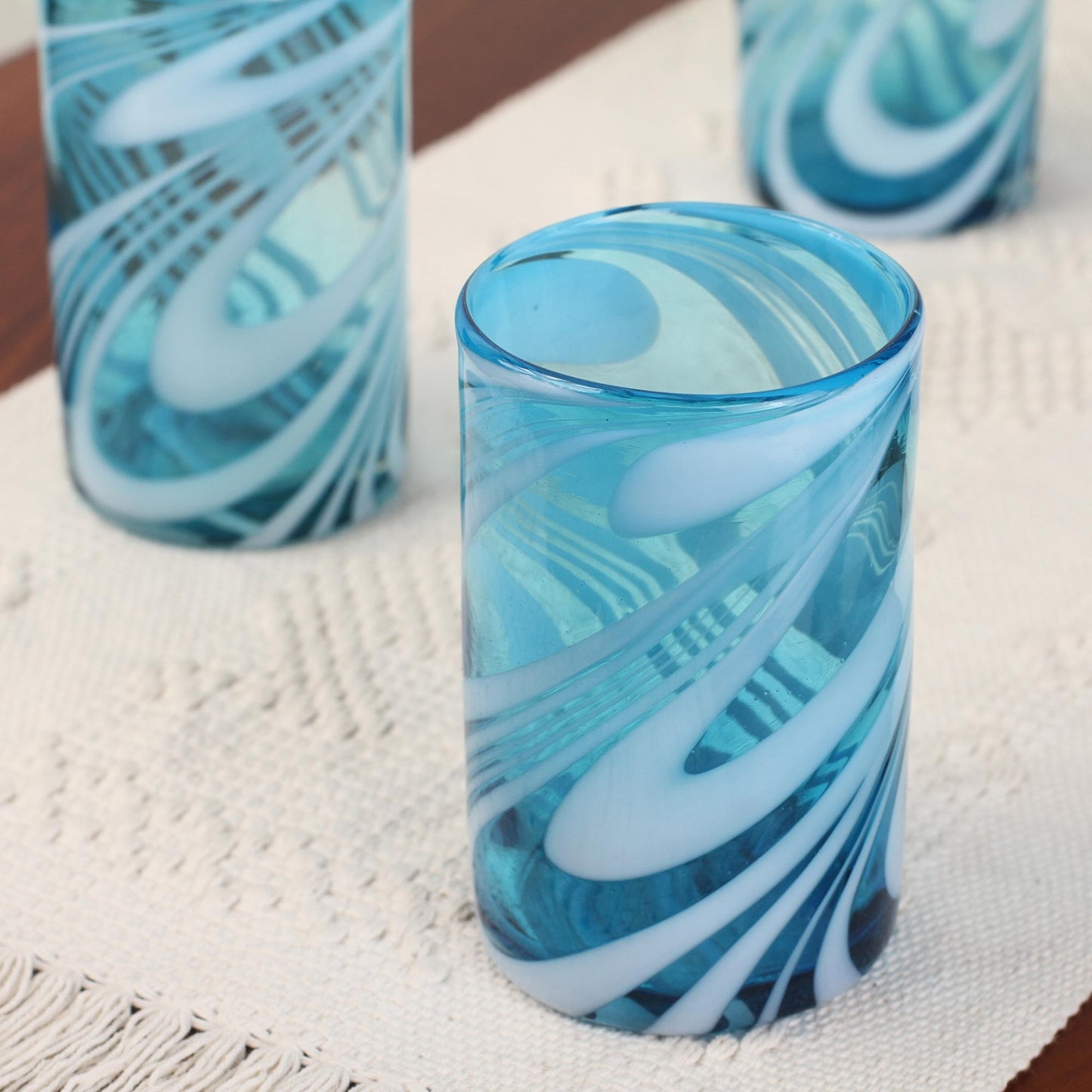 Whirling Aquamarine Hand Blown Water Glass Set