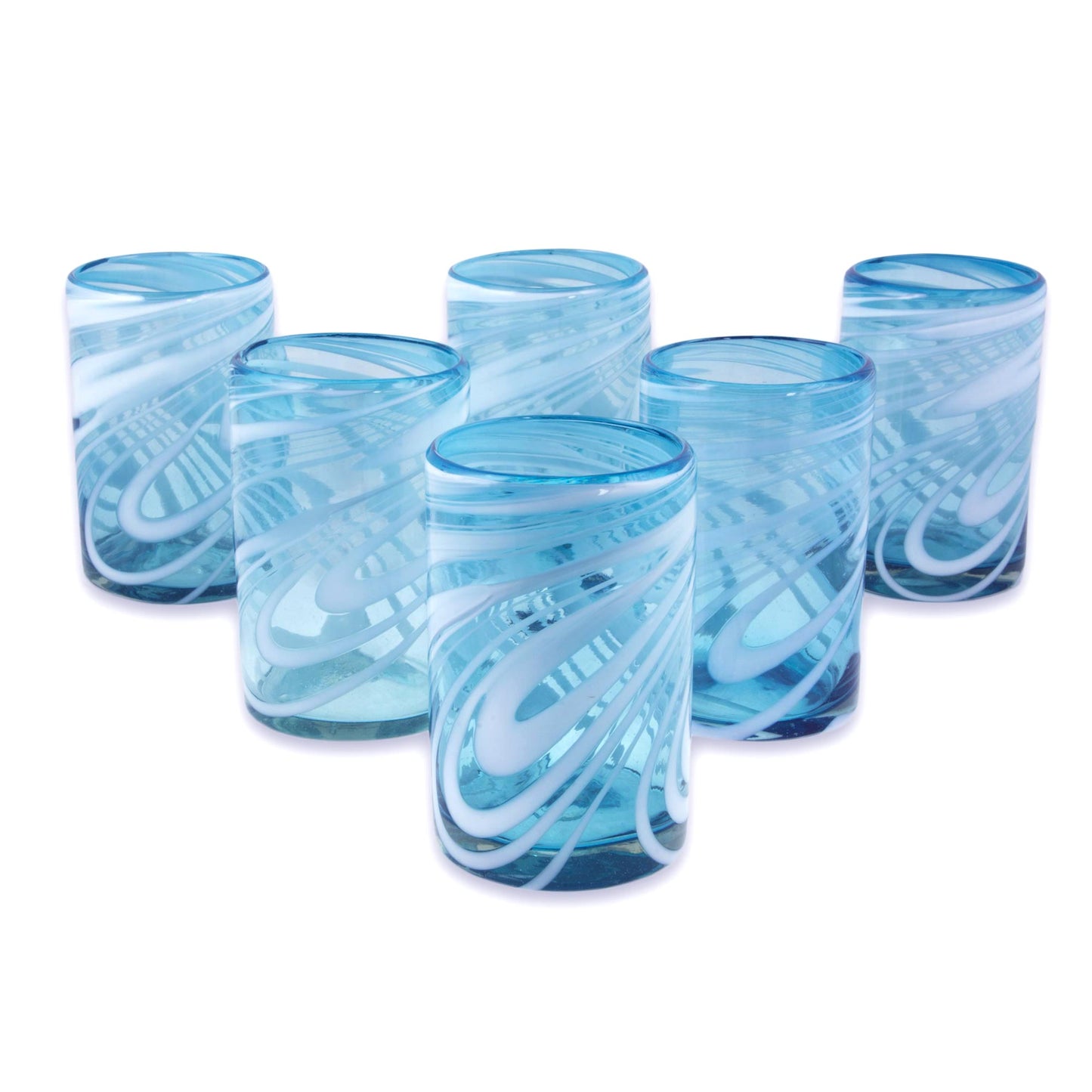 Whirling Aquamarine Hand Blown Water Glass Set