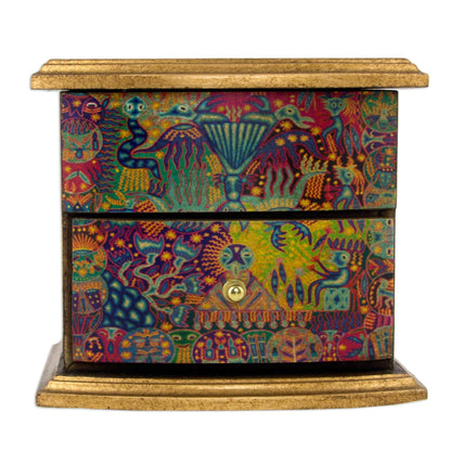 Colorful Huichol Decoupage Pinewood Jewelry Box
