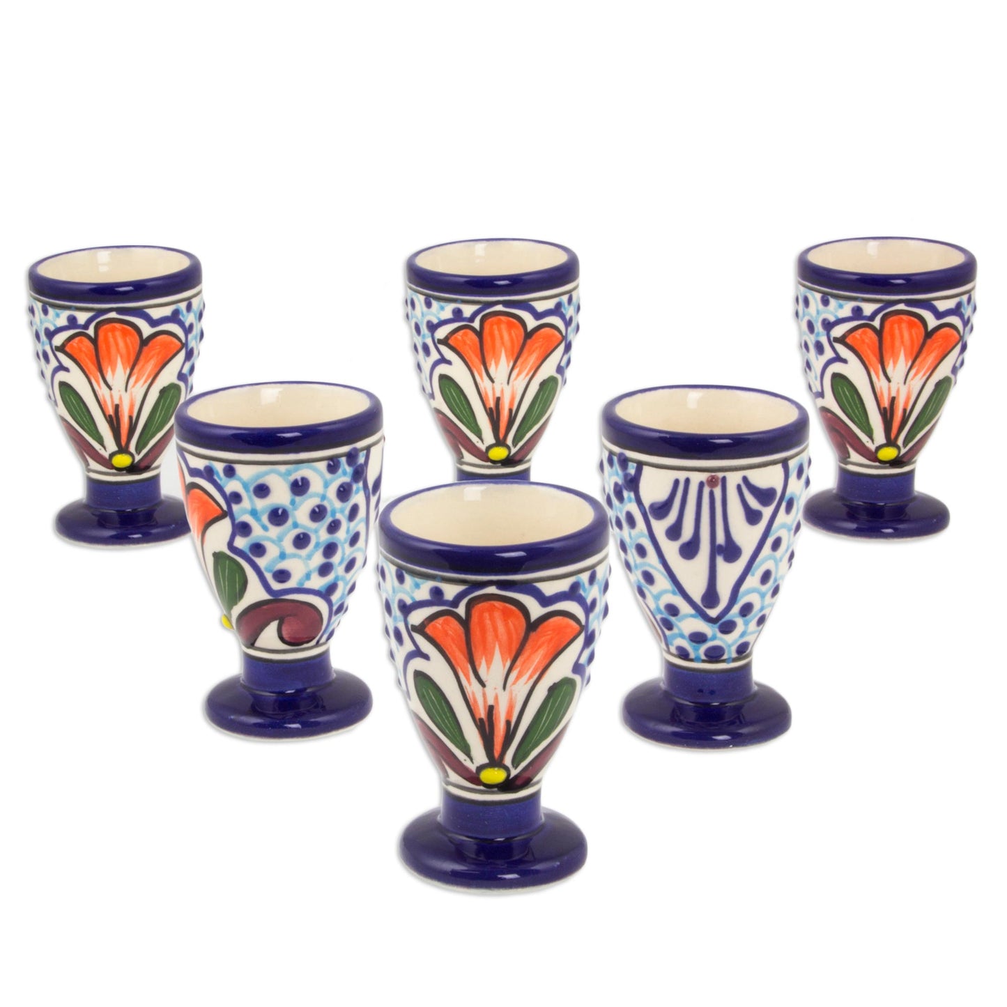 Radiant Flowers Painted Ceramic Cordial Glass Set