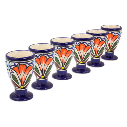 Radiant Flowers Painted Ceramic Cordial Glass Set